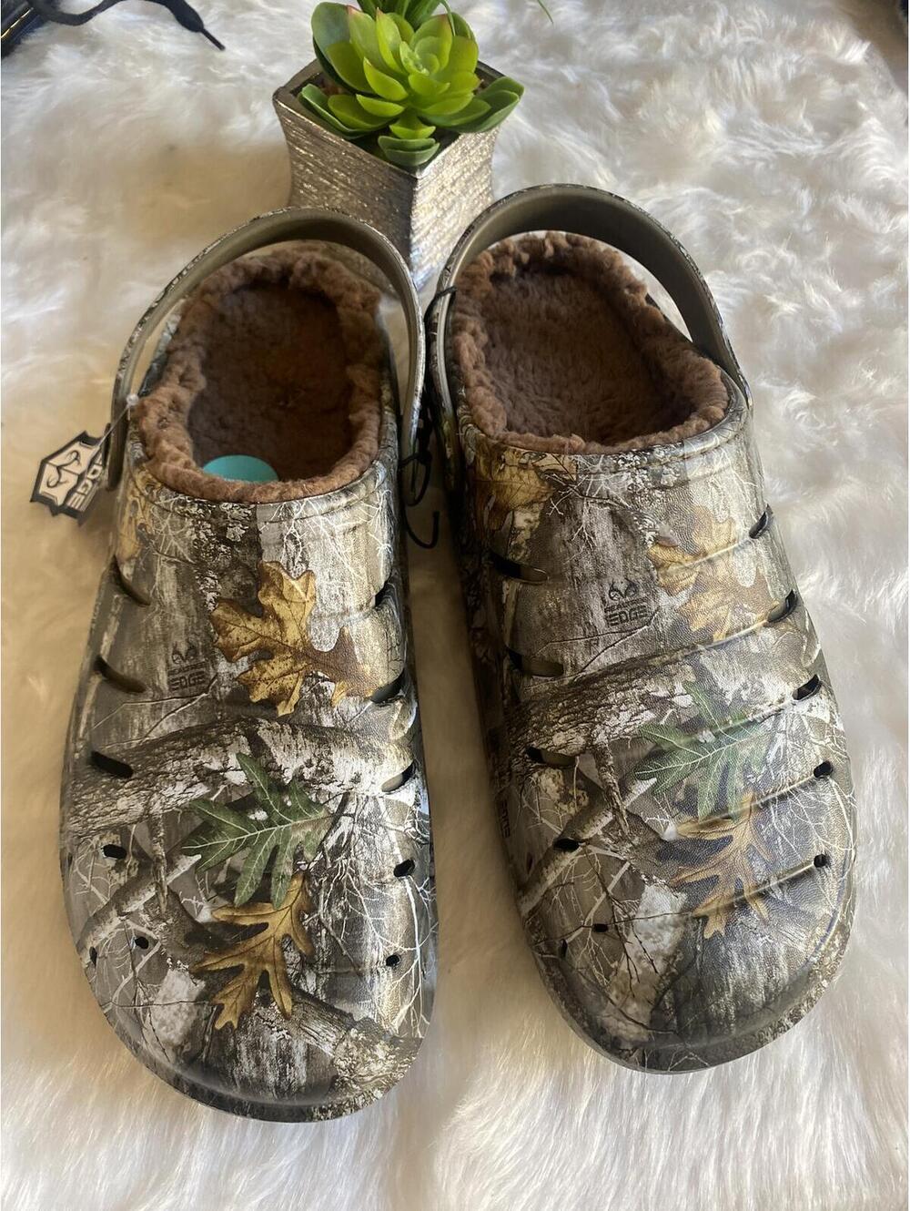 Edge Memory Foam Camouflage Slip-On Clogs with Fleece Lining Size 10